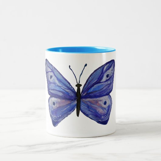 Blauwe Butterfly Waterverf 325 ml Two-Tone Mok (Center)