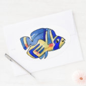Blauwe Butterflyfish Ovaal Sticker (Envelop)