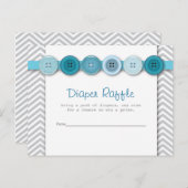 Blauwe Button Baby shower Luier Raffle Insert Uitnodiging Briefkaart (Voorkant / Achterkant)