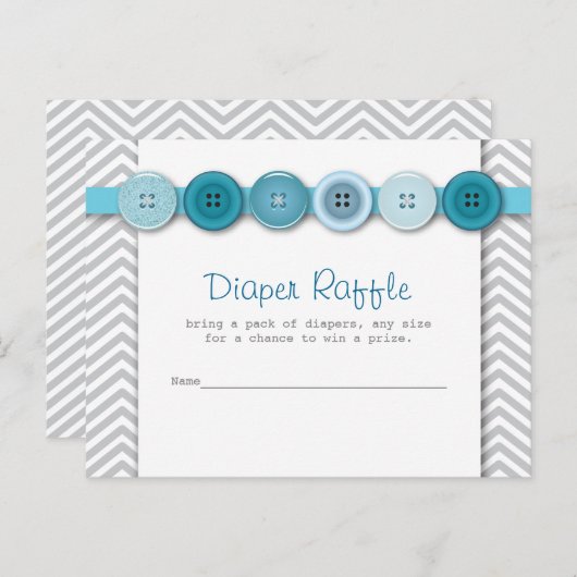 Blauwe Button Baby shower Luier Raffle Insert Uitnodiging Briefkaart (Voorkant / Achterkant)