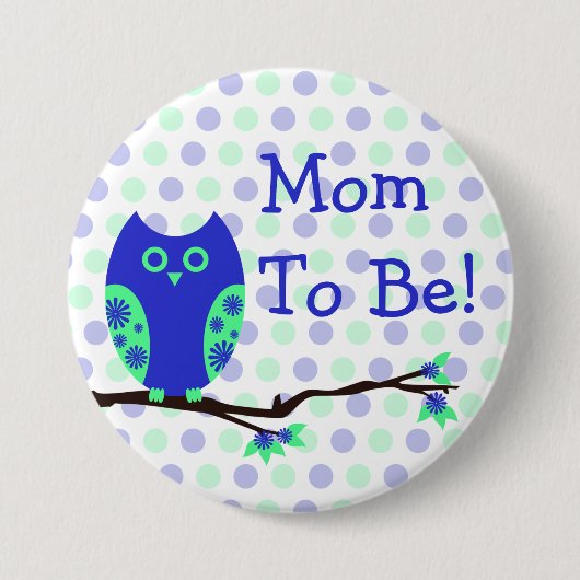 Blauwe Button "Mam om te zijn" Baby shower (Voorkant)