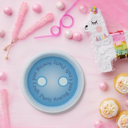 Blauwe Button naaigarij en ambachtelijke partij Papieren Bordje (Feest)