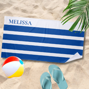 Blauwe Cabana Streep Gepersonaliseerde Zomer Vakan Strandlaken