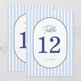 Blauwe Cabana Streep Minimalistisch Trouwtafel Num Kaart