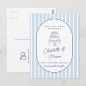 Blauwe Cabana Streep Minimalistische Bewaar de Dat Briefkaart (Voorkant / Achterkant)