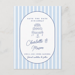 Blauwe Cabana Streep Minimalistische Bewaar de Dat Briefkaart