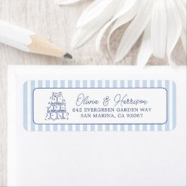 Blauwe Cabana Streep Minimalistische Trouwadreslab Etiket
