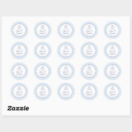 Blauwe Cabana Streep Minimalistische Trouwdag Ronde Sticker