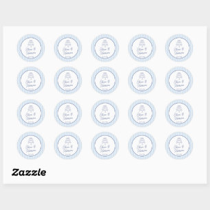 Blauwe Cabana Streep Minimalistische Trouwdag Ronde Sticker