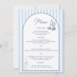 Blauwe Cabana Streep Minimalistische Trouwmenu Kaa Kaart