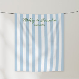 Blauwe Cabana Streep Persoonlijke Trouwdag Wandkleed