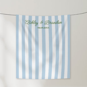 Blauwe Cabana Streep Persoonlijke Trouwdag Wandkleed