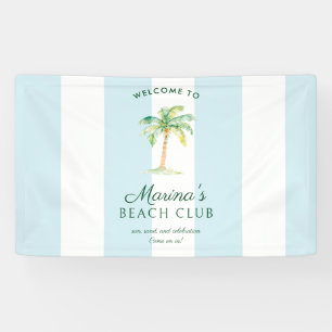 Blauwe Cabana Strepen Palm Beach Club Welkom Spandoek