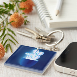 Blauwe cactus sleutelhanger