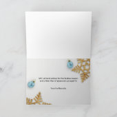 Blauwe cadeaudoos met kerstballen Goud Snowflakes Kaart (Binnen)