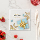 Blauwe cadeaudoos met kerstballen Goud Snowflakes Servet (Insitu)