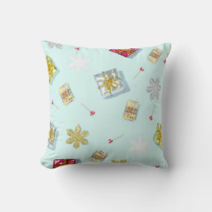 Blauwe cadeaus en Snoep met kerstmis Kussen