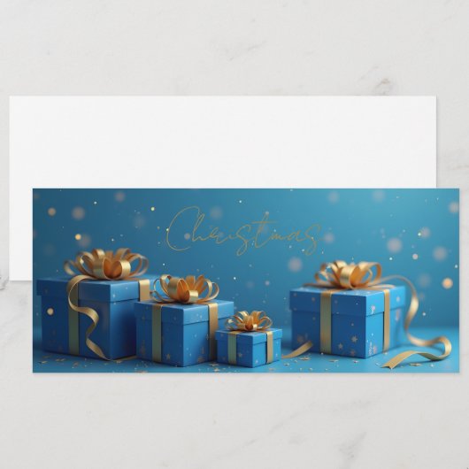blauwe cadeaus, gouden linten (Voorkant / Achterkant)