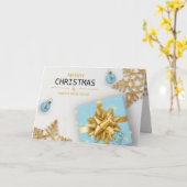 Blauwe cadeauverpakking Kerstballen Gouden Sneeuwv Kaart (Gele Bloem)