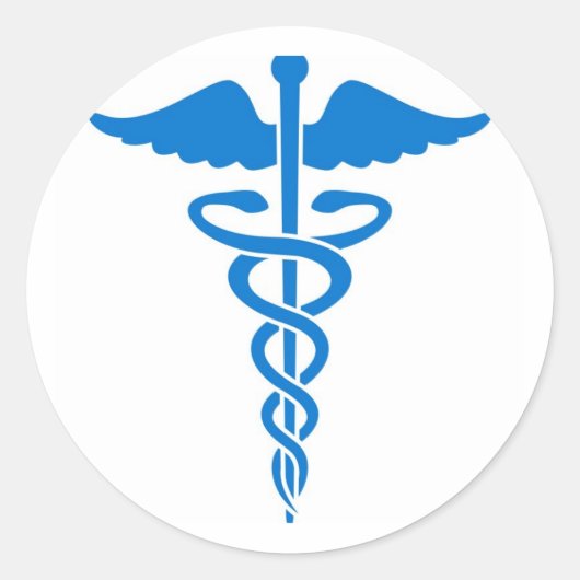 Blauwe Caduceus Ronde Sticker (Voorkant)