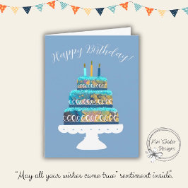 Blauwe Cake "Gefeliciteerd" Kaart