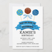 Blauwe Cake Pops Verjaardagsfeestje Kaart (Voorkant)