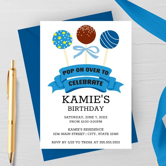 Blauwe Cake Pops Verjaardagsfeestje Kaart