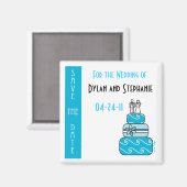 Blauwe Cake Save the Wedding Date Magnet (Voorkant / Achterkant)