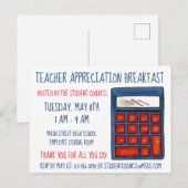 Blauwe calculator Wiskunde lerarenwaardering Uitnodiging Briefkaart (Voorkant / Achterkant)