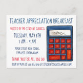 Blauwe calculator Wiskunde lerarenwaardering Uitnodiging Briefkaart (Voorkant)