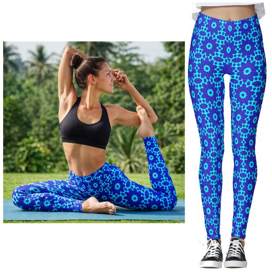 Blauwe caleidoscoop bloeide leggings
