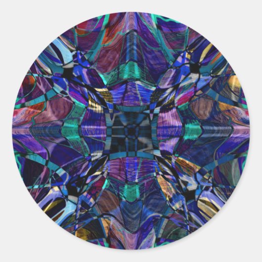 Blauwe caleidoscoop fractaal ronde sticker (Voorkant)