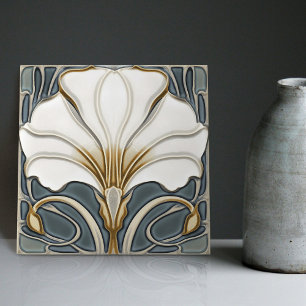 Blauwe Calla Lelie Spatscherm Repro Art Nouveau Tegeltje