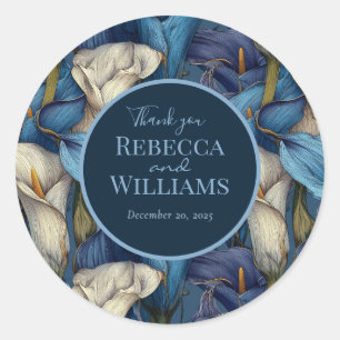 Blauwe Calla Lelies Bloem Retro Bruiloft Ronde Sticker