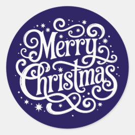 Blauwe Calligrafie Prettig Kerstmis Envelopezegel Ronde Sticker