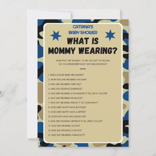 Blauwe Camo Baby Shower - Bewerkbare Naam, 5x7 Kaart (Voorkant)