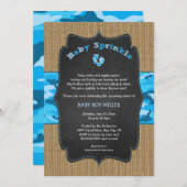 Blauwe Camo Baby Sprinkle-uitnodiging, camouflage  Kaart (Voorkant / Achterkant)