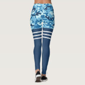 Blauwe camo drievoudige witte streep dij hoog leggings (Achterkant)