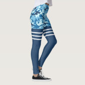Blauwe camo drievoudige witte streep dij hoog leggings (Rechts)