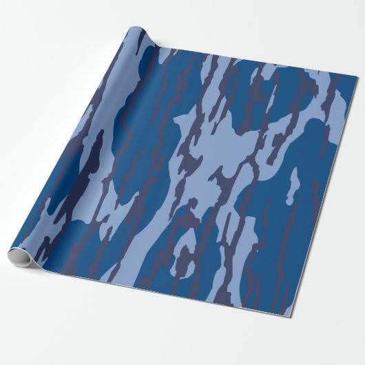Blauwe Camo Militaire Patroon Blauwe Camouflage Cadeaupapier (Uitgerold)