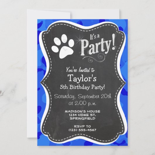 Blauwe Camo; Paw Print Kaart (Voorkant)