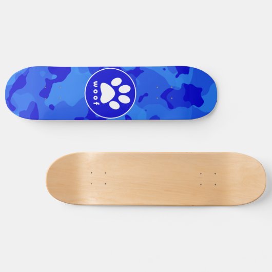 Blauwe Camo; Paw Print Persoonlijk Skateboard (Horizontaal)