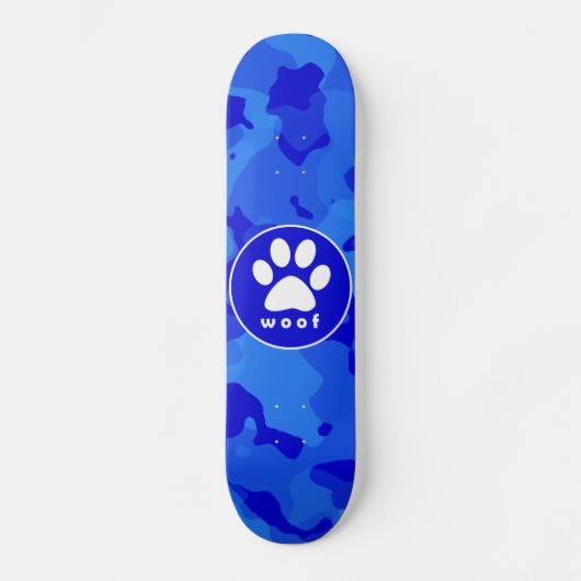 Blauwe Camo; Paw Print Persoonlijk Skateboard (Voorkant)