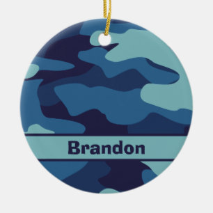Blauwe Camouflage Aangepaste Kinderen Keramisch Ornament
