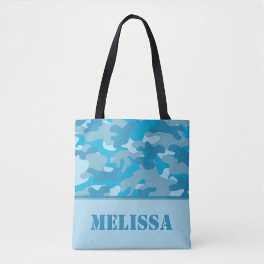Blauwe Camouflage | Gepersonaliseerd Tote Bag (Voorkant)