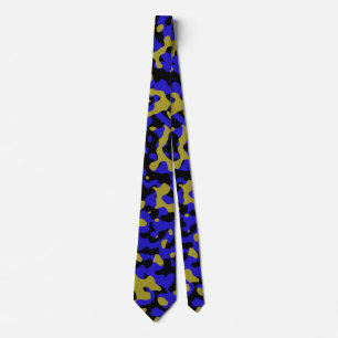 Blauwe camouflage in goud en zwart stropdas