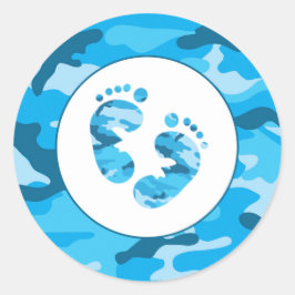 Blauwe camouflage jongen baby shower envelop zegel