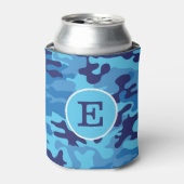 Blauwe Camouflage Monogram Preppy Persoonlijk Blikjeskoeler (Blikje Voorkant)