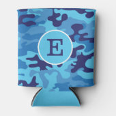 Blauwe Camouflage Monogram Preppy Persoonlijk Blikjeskoeler (Voorkant)
