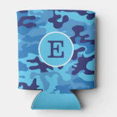 Blauwe Camouflage Monogram Preppy Persoonlijk Gema Blikjeskoeler (Achterkant)